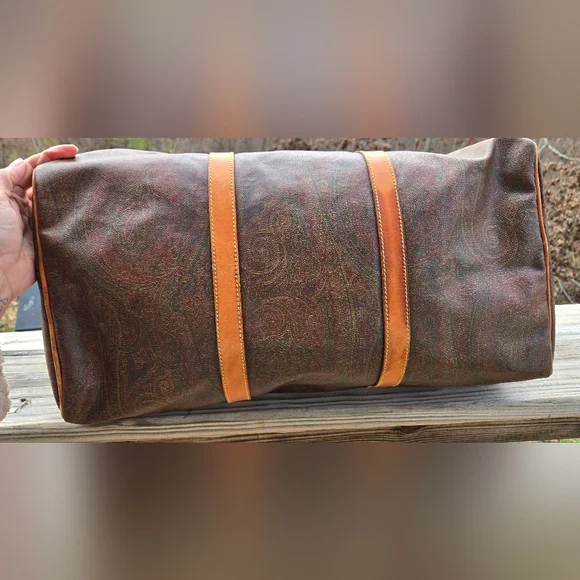 ETRO MILANO Paisley Coated Canvas Vachetta Leather Boston Travel Bag w/ COA - Picture 3 of 13